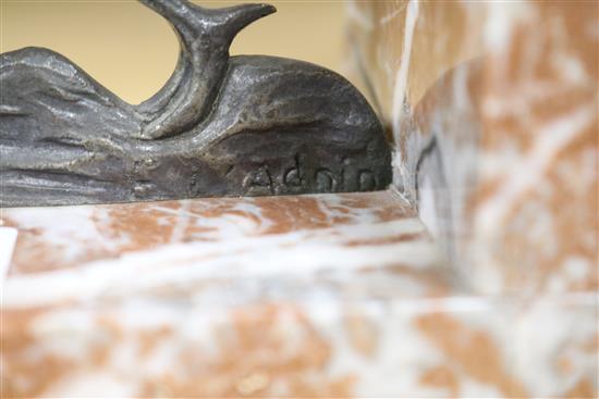 A pair of French Art Deco silvered bronze and marble bookends, signed R. Adnin 15cm.